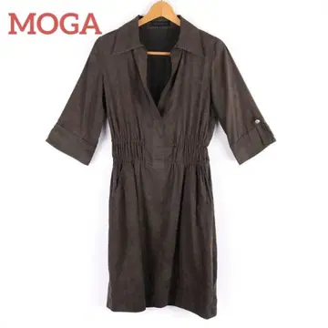 모가 원피스 5부 소매 무지 상의 여성용 브라운 MOGA