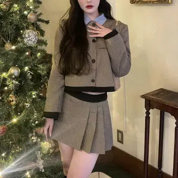 자라 체크 자켓 브라운