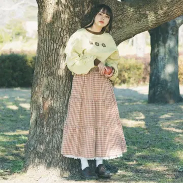 anoco no oheya 체크 티어드 스커트 밑단 레이스 프릴