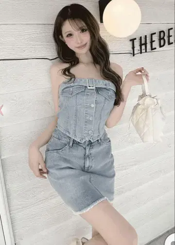 Cheri mi 데님 뷔스티에 스커트 데님 콤비네존 3개 세트