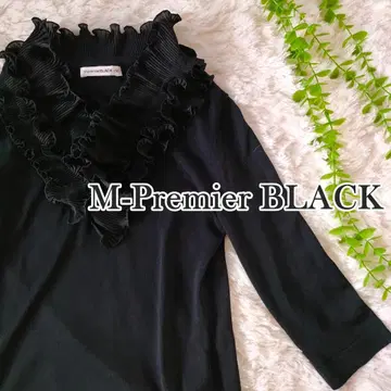 M-Premier BLACK 프릴 V넥 티셔츠 7부 소매 썸머 니트