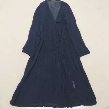 네스트로브 린넨 100% 카슈쿨 원피스 가운 롱 기장 네이비