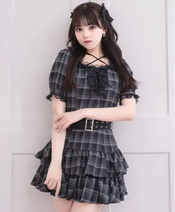 piumu 레이스 프릴 티어드 미니 원피스