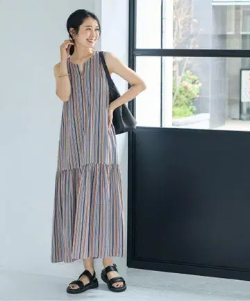 멀티 스트라이프 패턴 지퍼 원피스