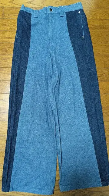 Loose/루즈 사이드 바이컬러 와이드 데님 팬츠