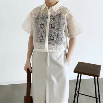 자수 레이스 숏 셔츠