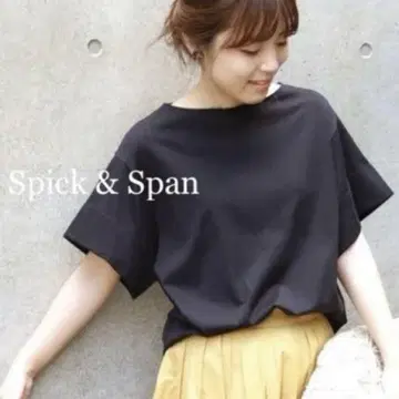 Spick & Span 박스 티셔츠 블랙 반팔 네이비