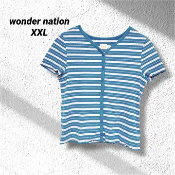 wonder nation 버튼이 달린 V넥 상의 2XL 리브 망사 버튼