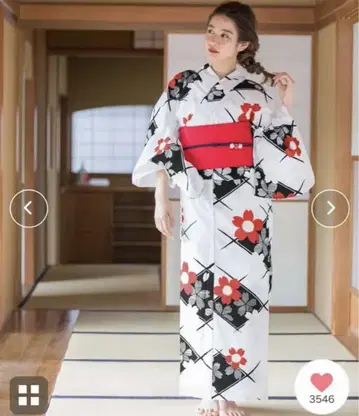 미사용 새상품 꽃무늬 유카타 화이트 빨검