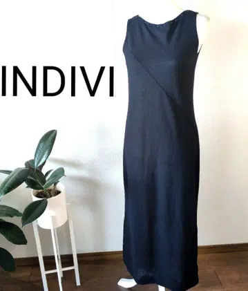 INDIVI 드레이프 넥 아름다운 실루엣 롱 원피스 블랙 슬릿