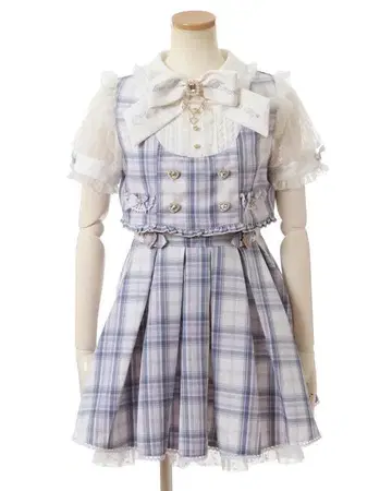 택 포함 미사용! 리즈리사 셋업 라이크 체크 원피스 블루