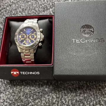 TECHNOS 크로노그래프 손목시계 실버/블루