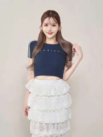 darich 다리치 라인 파일 니트 탑 네이비