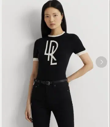 LAUREN RALPH LAUREN 투톤 로고 숏 슬리브 스웨터
