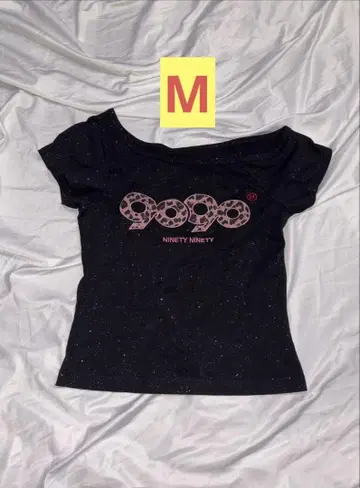 9090 OG 로고 오프 숄더 글리터 티셔츠 M