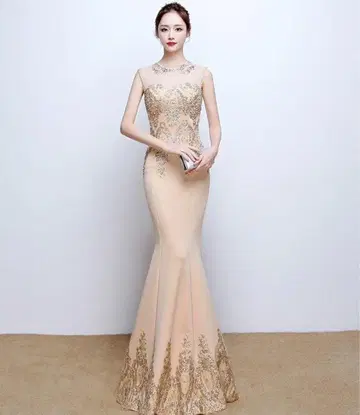 베이지 머메이드 라인 드레스 파티