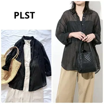 PLST 코튼 오버 사이즈 시어 셔츠 블라우스 블랙 플라스테 긴팔