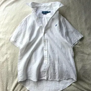 랄프 로렌 셔츠 린넨 100% 흰색 화이트 반팔 포니 자수 사이즈 L