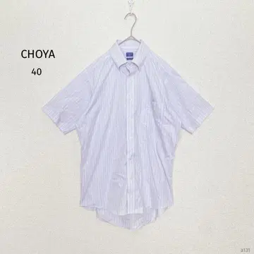 CHOYA| 스트라이프 반팔 셔츠 [40] 버튼 다운 코튼 100%