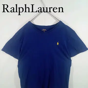 Ralph Lauren 네이비 V넥 무지 티셔츠 S 자수 로고
