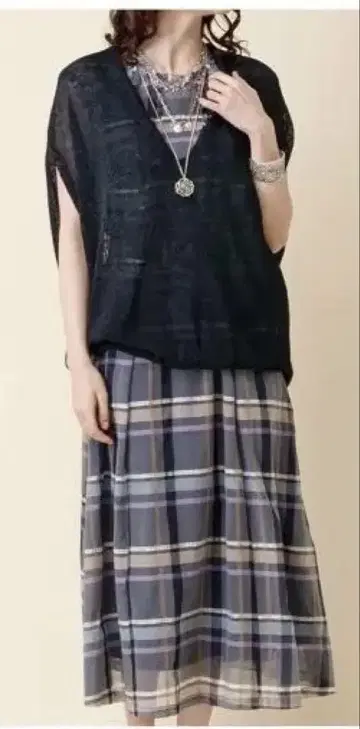 INGEBORG 네이비 계열 체크 원피스