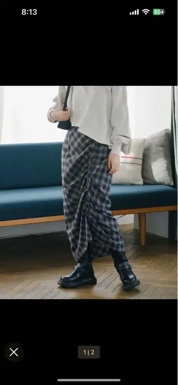 패치워크 체크 롱 스커트 kastane