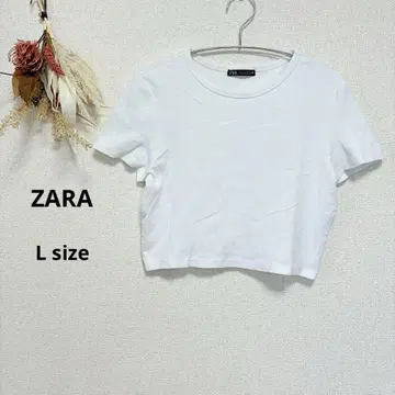 자라 ZARA 티셔츠 크롭 길이 반팔 L 사이즈 무지 피치 티 화이트