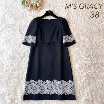 새상품급 M'S GRACY 플라워 모티브 자수 원피스 블랙 38