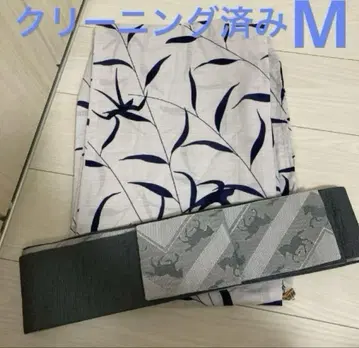 M 사이즈 유카타 세트 화이트 베이스에 네이비 컬러 잎 패턴