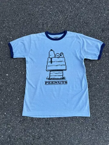 링거 T SNOOPY PEANUTS 블루 짧은 기장 피치 T