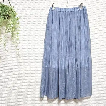 라이트 블루 플리츠 롱 스커트