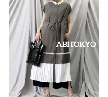 ABITOKYO 플리츠 도킹 프렌치 슬리브 원피스 프리 사이즈