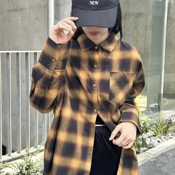 mystic 미스틱 체크 셔츠 오렌지