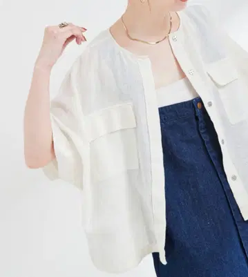B.C STOCK / 린넨 블렌드 메쉬 SS 돌먼 블루종