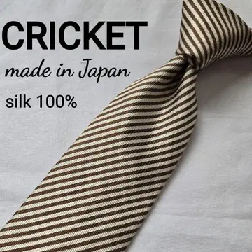 새상품급 CRICKET 브라운 스트라이프 실크 100% 넥타이 일본산