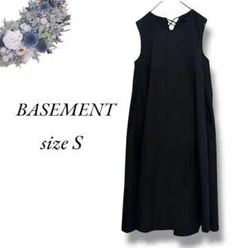 BASEMENT 슬리브리스 롱 플레어 원피스 S 블랙 리본 무지 3522