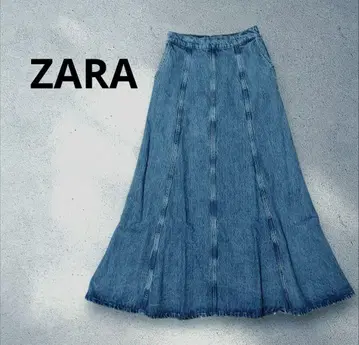 ZARA 자라 데님 맥시 길이 롱 스커트 밑단 데미지 가공