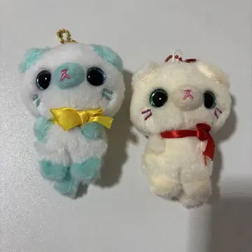귀여운 동물 고양이 봉제 인형 키링 2개 세트
