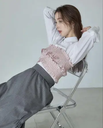 스타일 보이스 개더 뷔스티에 블라우스 세트 LPINK