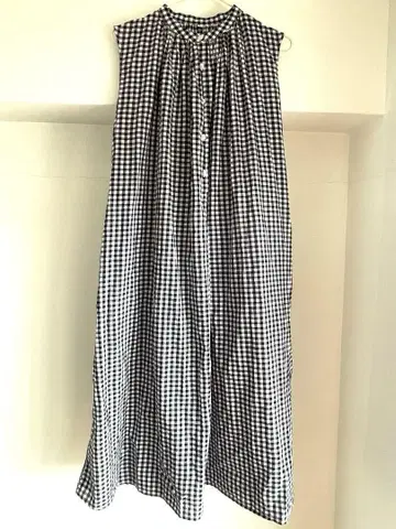 MUJI 무인양품 깅엄 체크 프렌치 슬리브 원피스 S