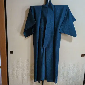 여름용 기모노 다크 블루 파도 무늬 코몬