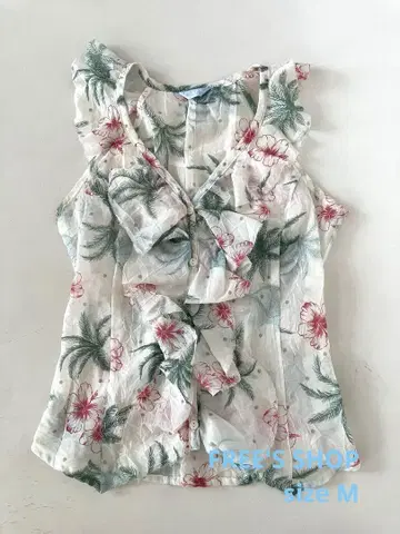 FREE'S SHOP 플라워 프린트 슬리브리스 셔츠