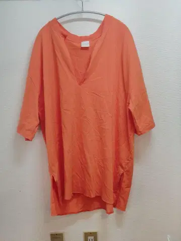 CITY SHOP 오렌지 V넥 반팔 튜닉 프리 사이즈