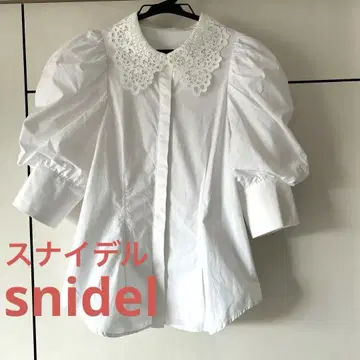 snidel 스나이델 레이스 옷깃 화이트 셔츠 반팔 블라우스