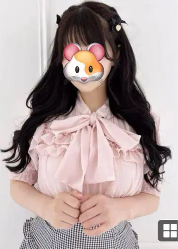 pium 보타이 프릴 시어 반팔 블라우스 핑크