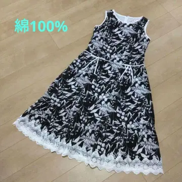 슈퍼 뷰티 슬리브리스 롱 원피스 면100% 40 블랙 화이트