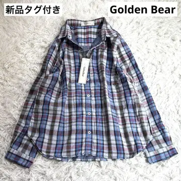 택 포함 새상품 Golden Bear 체크 무늬 코튼 셔츠 블라우스 L