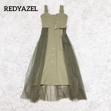 REDYAZEL 스캘럽 디자인 얇은 명주 그물 오버롤 스커트 원피스