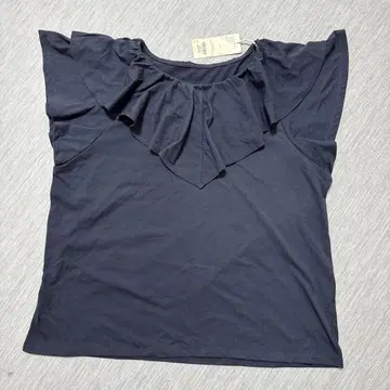 프릴이 달린 네이비 반팔 티셔츠 F
