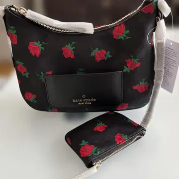 Kate Spade 숄더백 블랙 베이스에 빨간 장미 지갑 포함